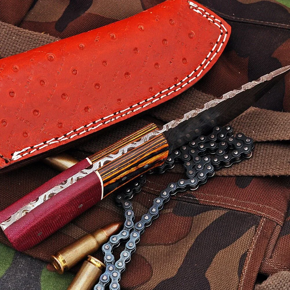 Damascus Cooking Knife with Twist Pattern And Pakka Wood Handle Kitchen Knife